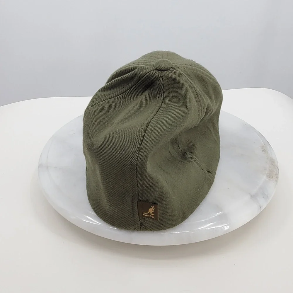 Kangol Flexfit Wool Blend Baseball Cap Olive Green Kangaroo Logo Preppy L/XL